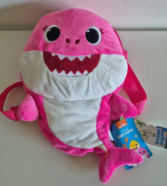 Roze Baby Shark rugtas voor meisjes – zachte pluche knuffeltas met verstelbare schouderbanden