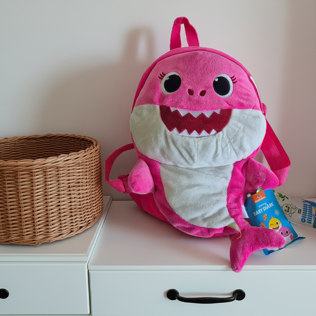 Knuffelbare rugzak in roze Baby Shark design – ideaal voor peuters en kleuters