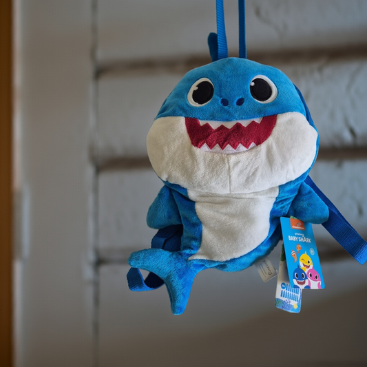 Blauwe Baby Shark rugtas voor kinderen – zachte pluche knuffeltas met rits