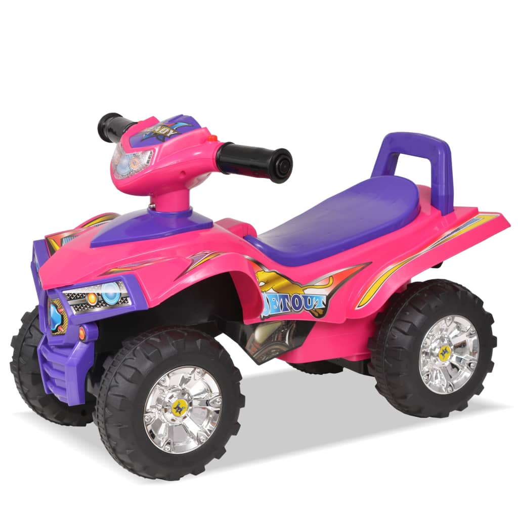 Meisjes speelgoedquad in het roze – met vrolijke details en off-road design