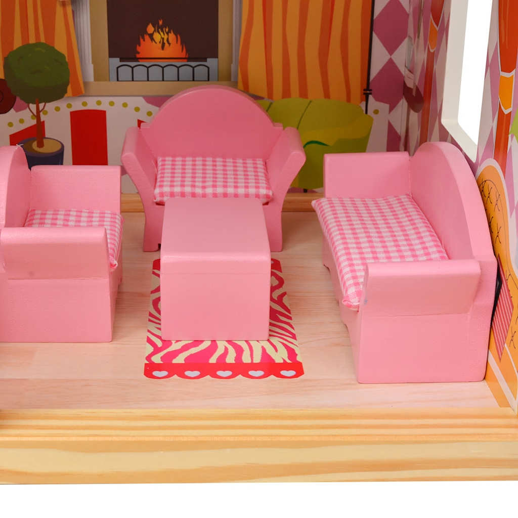 Modern poppenhuis voor meisjes met houten meubels en speelelementen