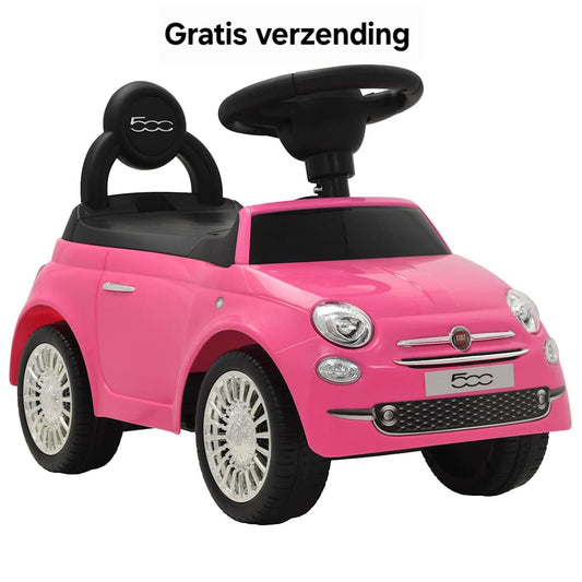 Roze Fiat 500 loopauto voor kinderen – met stuur, rugleuning en realistisch design