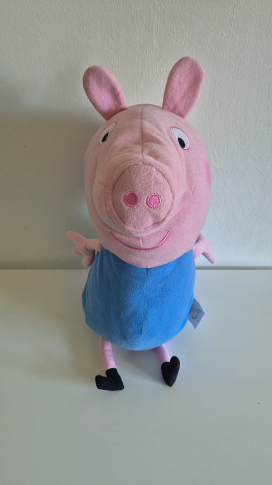 Pluche George Pig knuffel uit Peppa Pig – roze knuffelvarkentje met blauwe kleding, perfect voor peuters en kleuters
