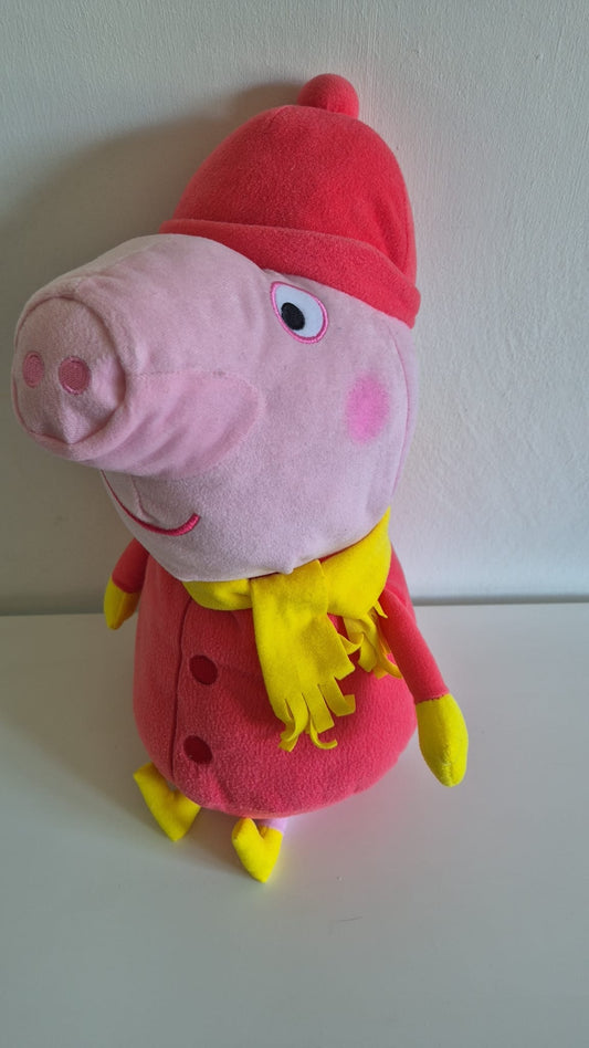 Peppa Pig knuffel in winteroutfit – pluche speelgoed met rode jas, muts en gele sjaal voor kinderen - 40cm
