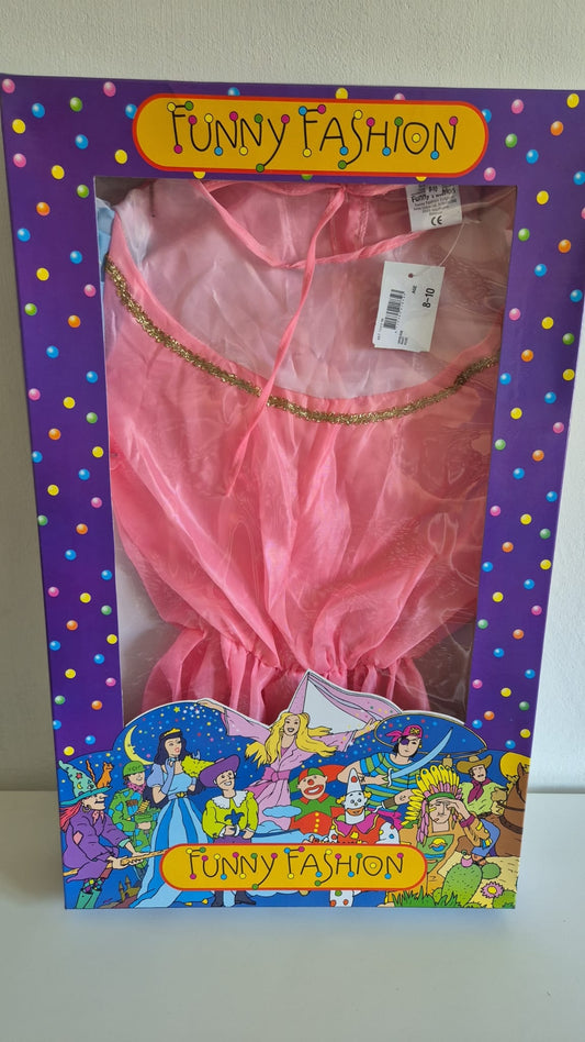 Roze prinsessenjurk voor meisjes in geschenkverpakking van Funny Fashion – verkleedjurk maat 8-10 jaar voor carnaval of verkleedfeestje