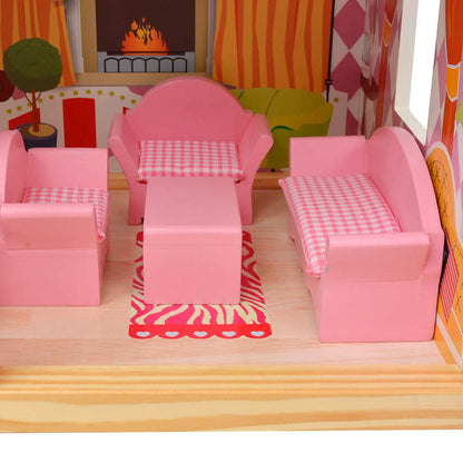 Modern poppenhuis voor meisjes met houten meubels en speelelementen