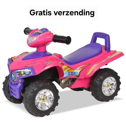 Roze kinderquad voor meisjes – stoer speelgoedvoertuig met brede wielen en stuur